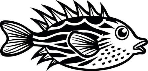 Fototapeta premium Minimalist Porcupine Fish Vector Silhouette Line Drawing – Simple and Elegant Design