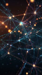 Obraz premium Abstract digital network featuring glowing lines and bokeh lights.