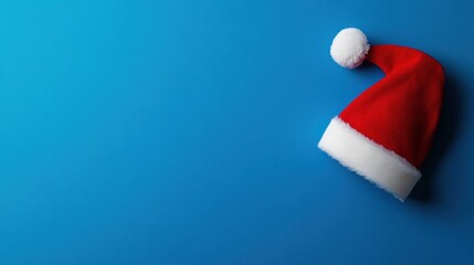 Santa hat on a vibrant blue background, symbolizing festive cheer and holiday spirit, AI