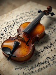 Fototapeta premium An enlightening artwork of a violin with scattered musical notes, showcasing vibrant musical harmony.