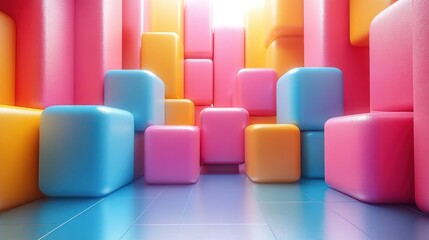 Obraz premium Colorful 3D Abstract Geometric Shapes in a Room