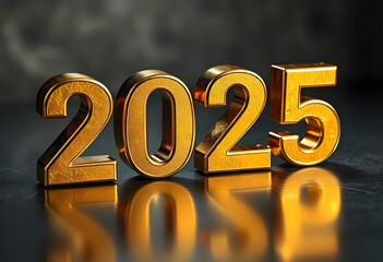 Happy New Year 2025 3D on blurry Background