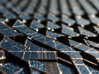 Close-up of a solar panel's intricate design for renewable energy.