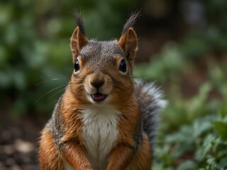 Fototapeta premium Close-up of a squirrel in a garden.