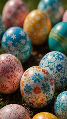 Close-up of egg art celebrating spring.