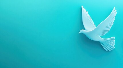Obraz premium White dove sculpture on a vibrant turquoise background, AI