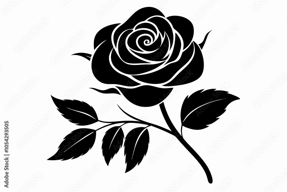 Wall mural rose flower with leaf black silhouette,rose, flower, leaf, black silhouette, floral design,