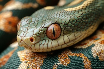 Fototapeta premium Green snake close up. Reptile, nature, animal, predator