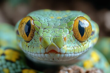 Fototapeta premium Green snake close up. Reptile, nature, animal, predator