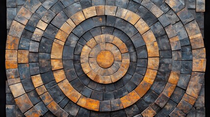 Fototapeta premium Mosaic of bricks in a circle. The circle is made up of many different colored bricks