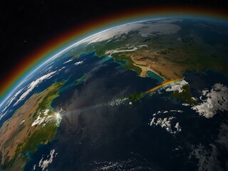 Fototapeta premium Planet Earth with a rainbow, symbolizing hope.