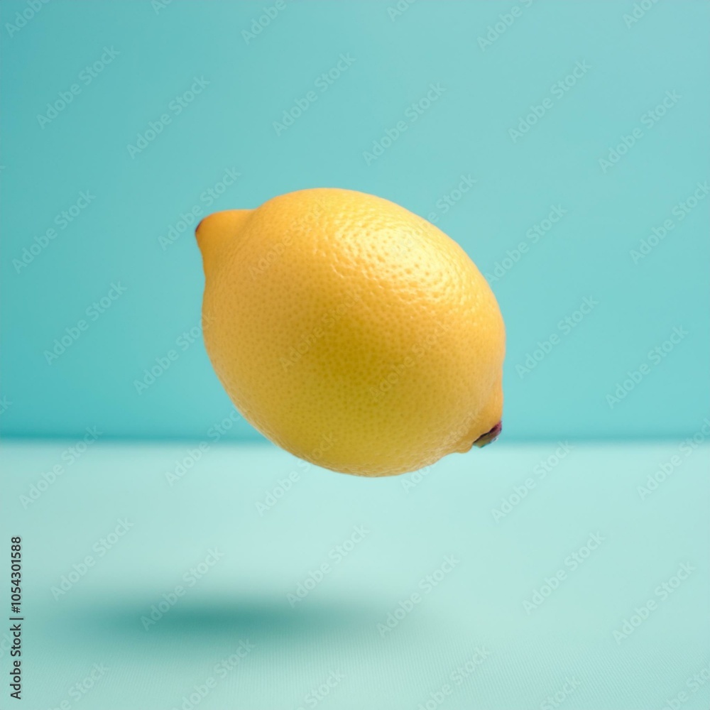 Wall mural floating lemon on blue background