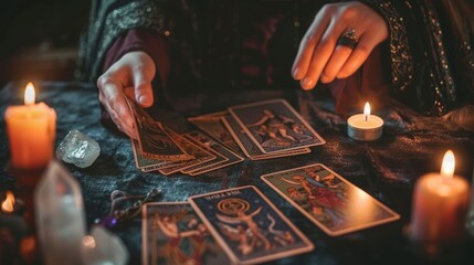 Mystical Tarot Reading with Candlelight and Crystals for Spiritual Insights