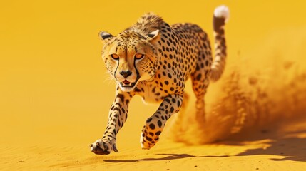 Fototapeta premium Rendering of a cheetah running flat design front view speed in motion theme 3D render Split-complementary color scheme
