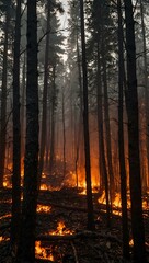 Obraz premium The forest ablaze, highlighting climate change impacts.