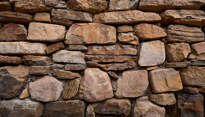 Obraz premium Close-up image of a rustic stone wall showcasing natural textures and earthy tones. Perfect for backgrounds, architecture, and design inspiration