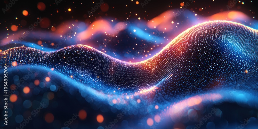 Poster abstract glowing blue and orange wave with bokeh