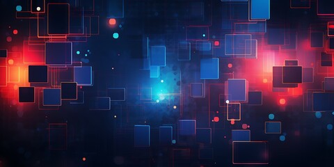 Abstract blue geometric city background with colorful vector shapes and modern digital design for technology and business themes