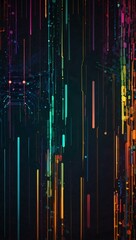 Obraz premium Vibrant digital patterns with glowing lines and circles for a tech-inspired background.