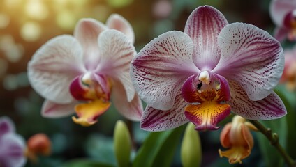 Vibrant orchids in a blooming garden with color filters.