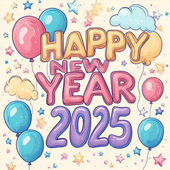 Happy New Year 2025, background banner greeting card illustration. AI generative.
