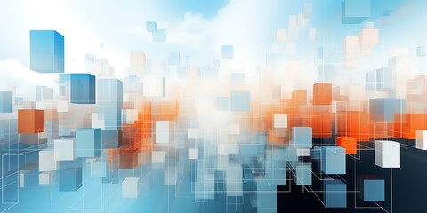 Abstract blue geometric city background with colorful vector shapes and modern digital design for technology and business themes