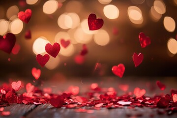 Obraz premium Red love hearts falling like confetti in a passionate atmosphere