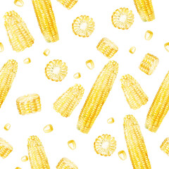 Watercolor seamless pattern with  sweet corn.