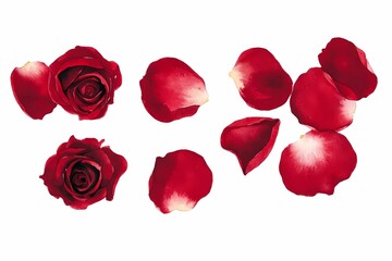 Scattered Red Rose Petals in Watercolor Style