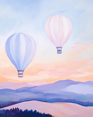Fototapeta premium Whimsical Hot Air Balloon Painting | Colorful Girl's Room Wall Art Print | Magical Kid's Playroom Printable | Pastel Sunset 