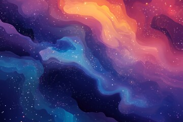 Obraz premium Abstract Cosmic Landscape with Wavy Lines and Shimmering Stars