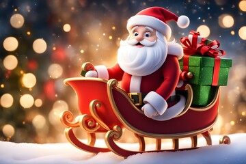 Santa Claus with of gifts. Christmas background