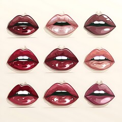 Red lips illustration on white background with lipstick and smile elements