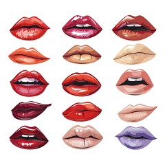 Red lips illustration on white background with lipstick and smile elements