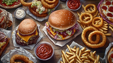 Fototapeta premium Mouth-Watering Fast Food Combo , AI GENERAT 