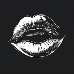 Red lips illustration on white background with lipstick and smile elements