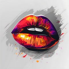 Red lips illustration on white background with lipstick and smile elements