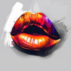Red lips illustration on white background with lipstick and smile elements