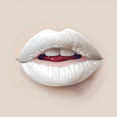 Red lips illustration on white background with lipstick and smile elements