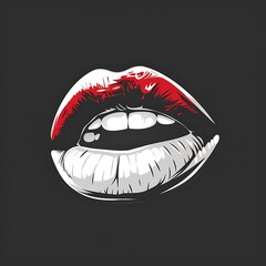 Red lips illustration on white background with lipstick and smile elements