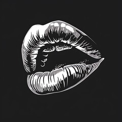 Red lips illustration on white background with lipstick and smile elements