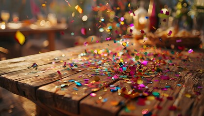 Rustic Wooden Table with Confetti