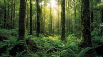 Obraz premium A dense, wild forest with towering trees