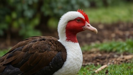 Brown Muscovy duck in the backyard