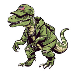 Fototapeta premium green hip-hop dinosaur cartoon wearing hat