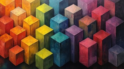 Obraz premium Abstract Painting of Stacked Colorful Cubes