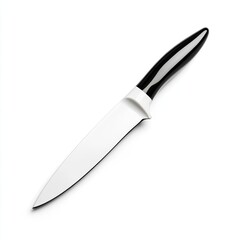 Obraz premium A sleek kitchen knife with a sharp white blade and a stylish black handle, perfect for culinary tasks and food preparation.