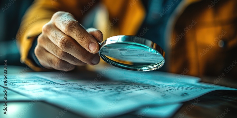 Poster close-up of a hand using a magnifying glass to examine a document