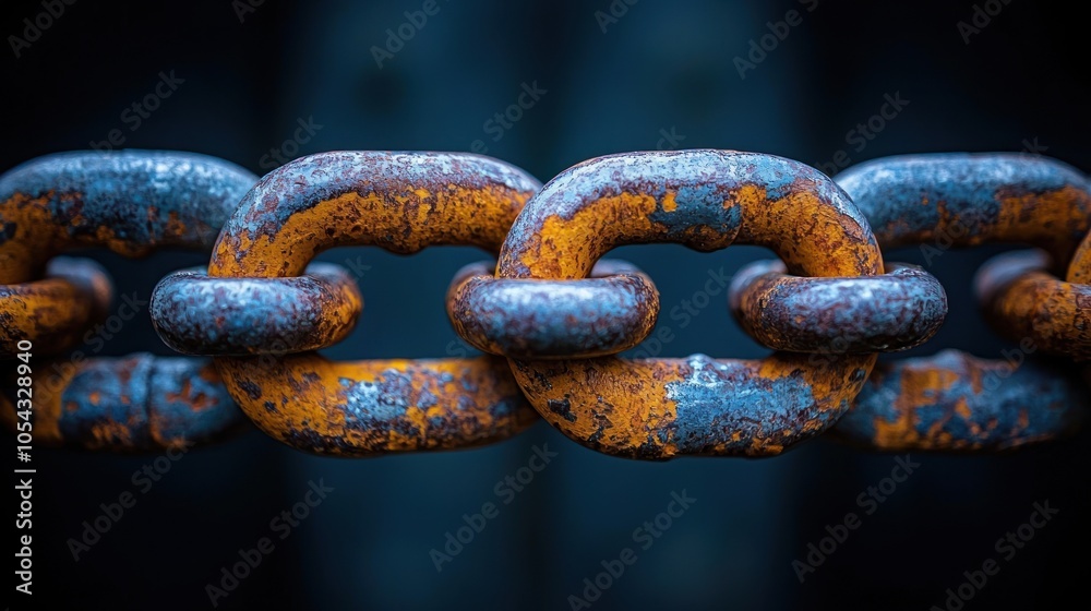 Poster close-up of a rusty metal chain with a blurred background