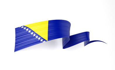 3d Flag Of Bosnia And Herzegovina 3d Wavy Shiny Ribbon Flag On White Background 3d Illustration